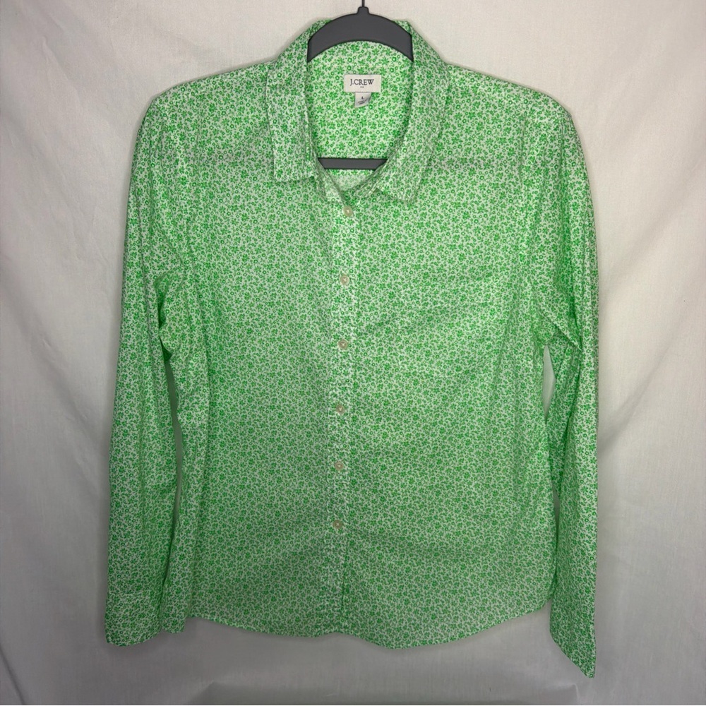 J.Crew Green Floral Print Shirt